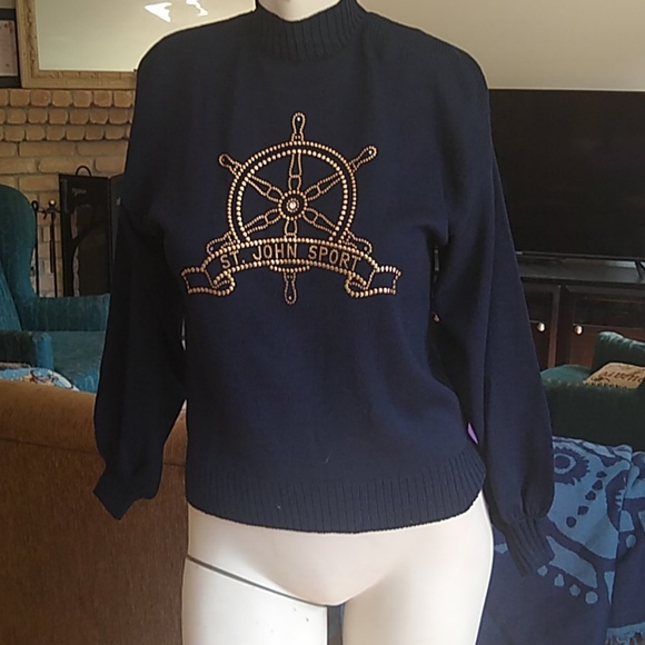 St. John Knit SPORT Navy Blue Sweater SZ S. - Picture 3 of 7